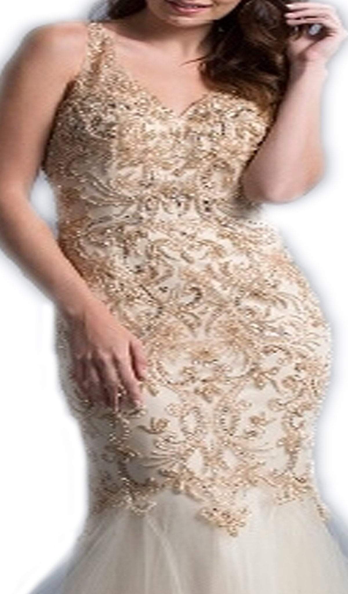 Beaded V-neck Trumpet Evening Dress Dress