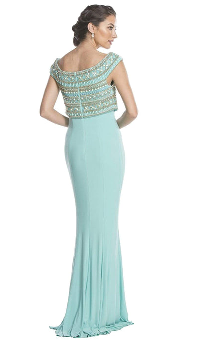 Bedazzled Bateau Neck Fitted Prom Dress Dress