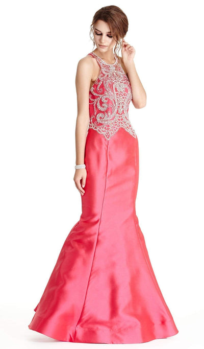 Bedazzled Halter Mermaid Evening Dress Evening Dresses XXS / Fuchsia