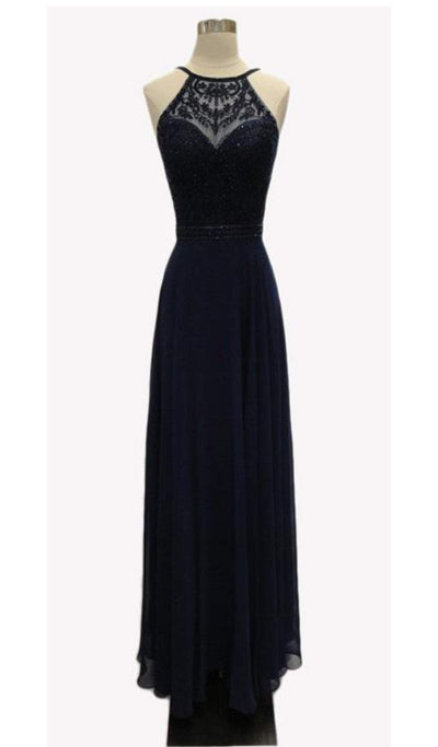 Bedazzled Illusion Halter A-line Evening Dress Evening Dresses