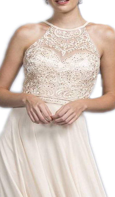 Bedazzled Illusion Halter A-line Evening Dress Evening Dresses