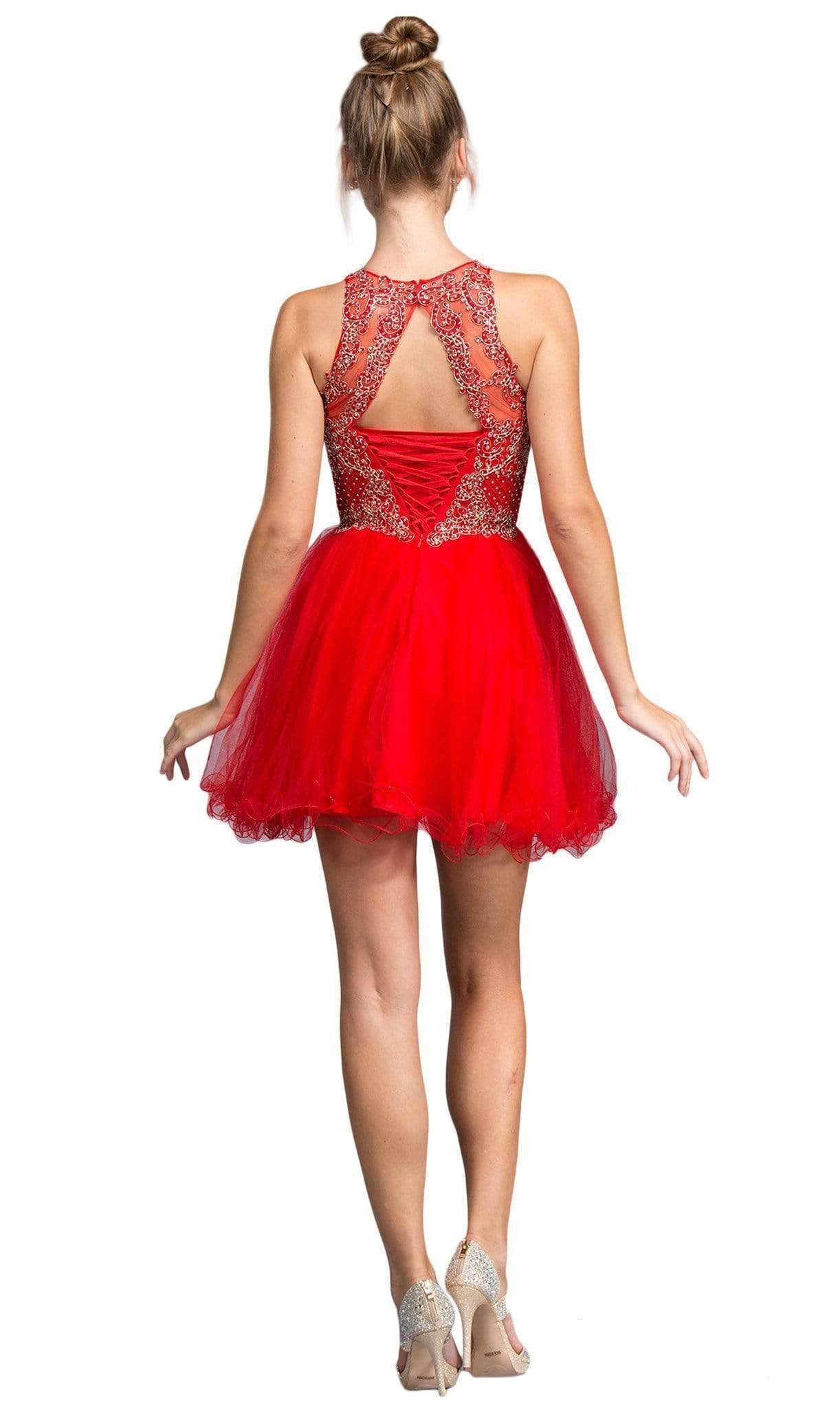 Bedazzled Illusion Halter Homecoming Dress Dress