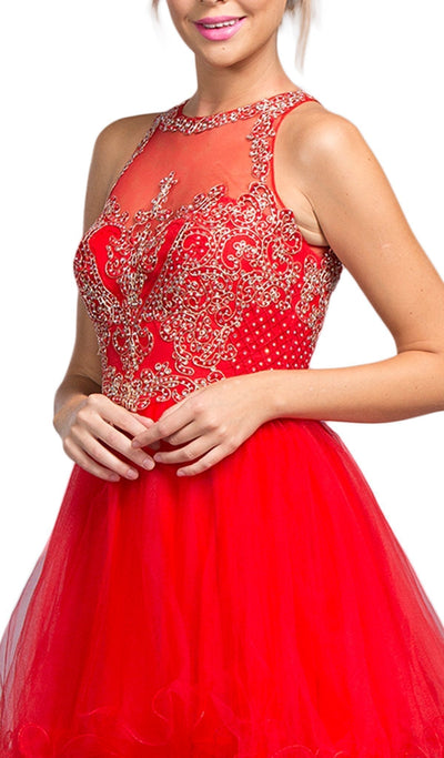 Bedazzled Illusion Halter Homecoming Dress Dress