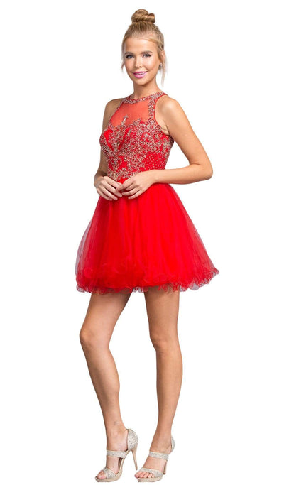 Bedazzled Illusion Halter Homecoming Dress Dress XXS / Red