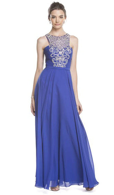 Bedazzled Illusion Halter Neck Prom Dress Prom Dresses XXS / Royal
