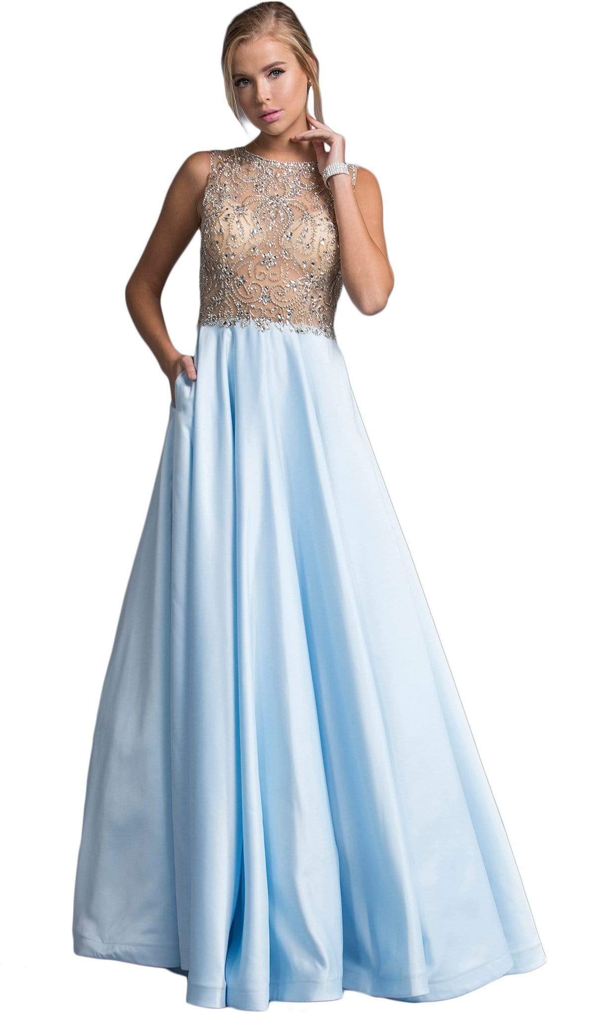 Bedazzled Illusion Jewel A-line Prom Dress Dress XXS / Light-Blue