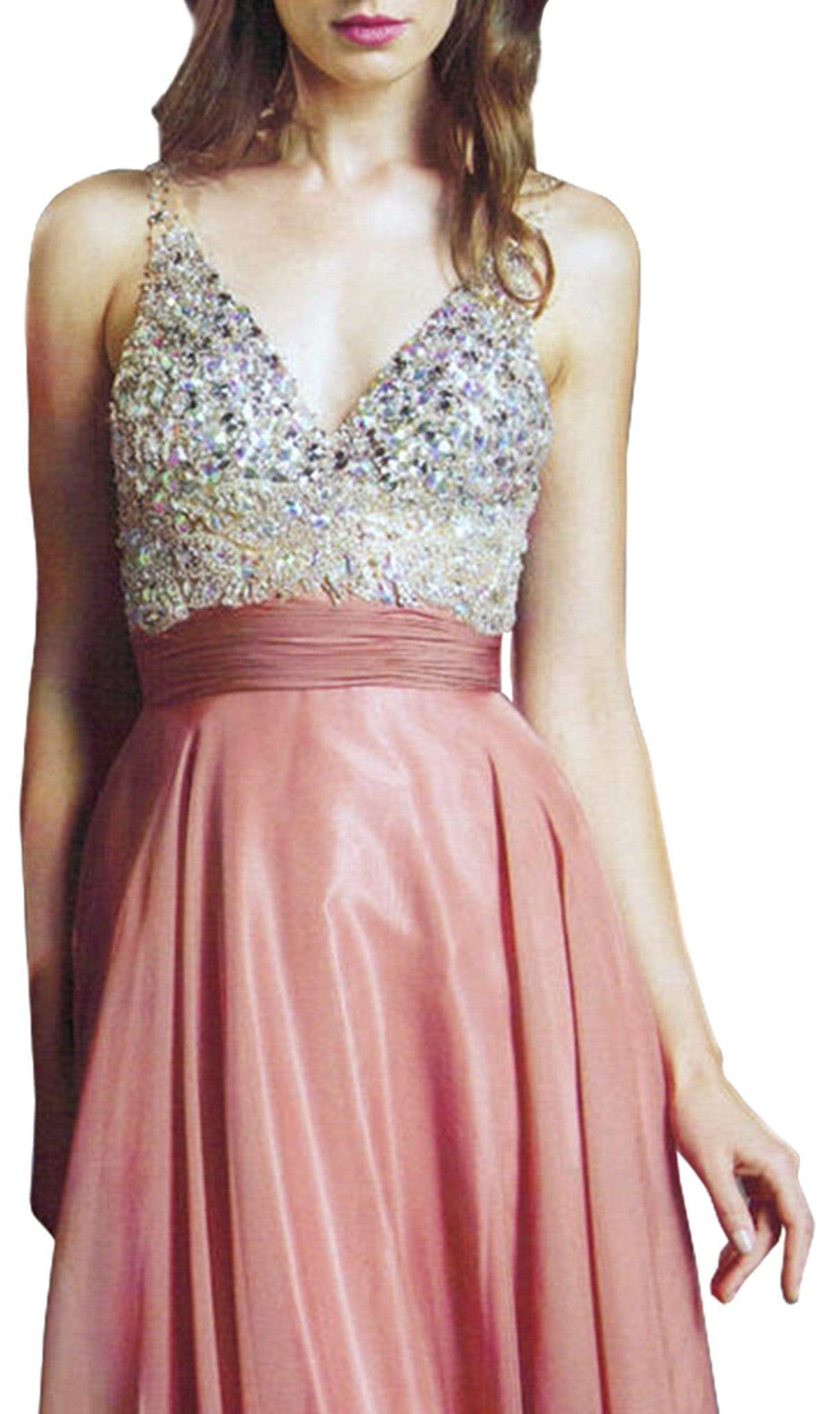 Bedazzled Sleeveless Deep V Neckline Prom Dress Prom Dresses