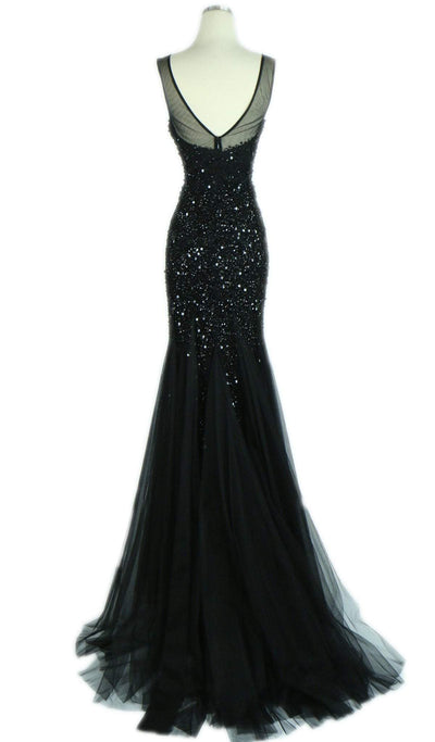 Bejeweled Illusion Bateau Evening Dress Dress