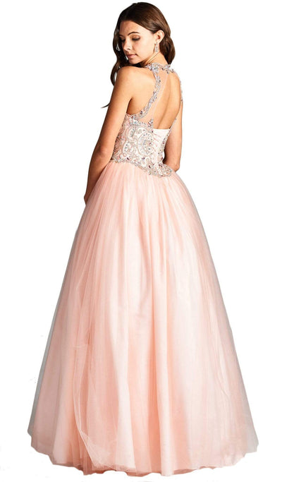 Bejeweled Illusion Halter Evening Ballgown Dress