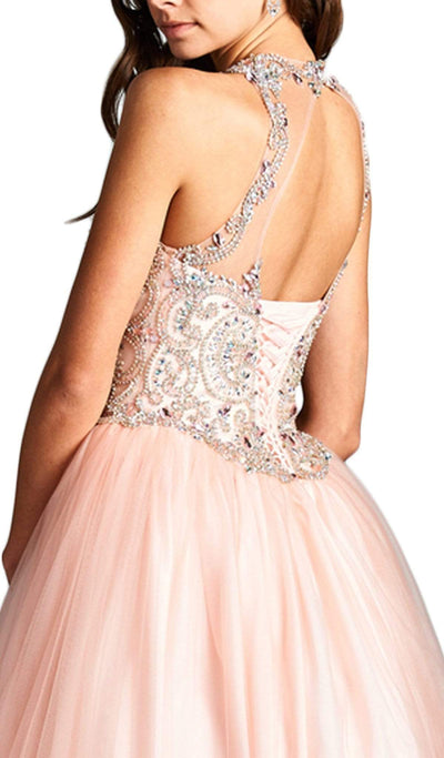 Bejeweled Illusion Halter Evening Ballgown Dress