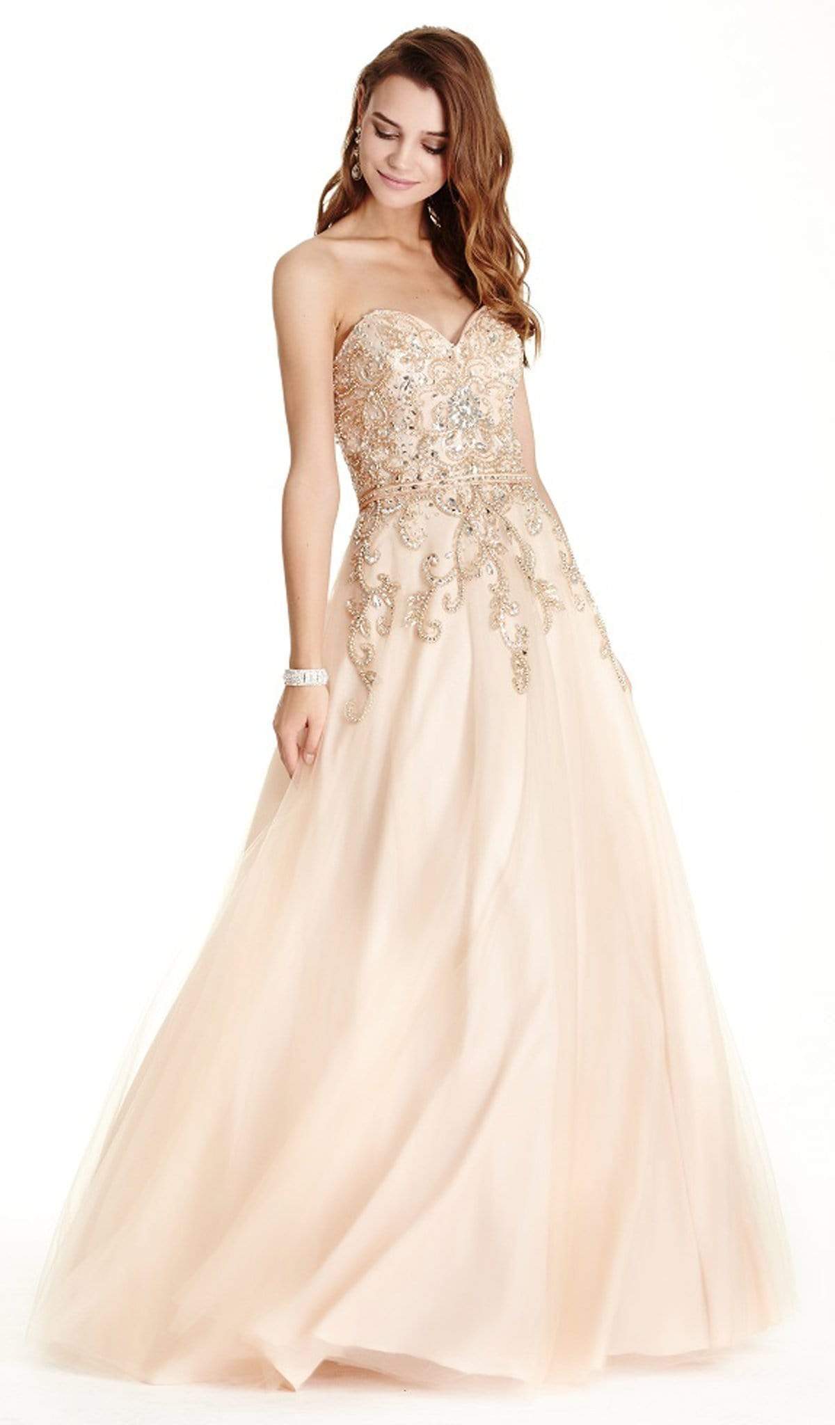 Bejeweled Sweetheart Ballgown Dress XXS / Champagne