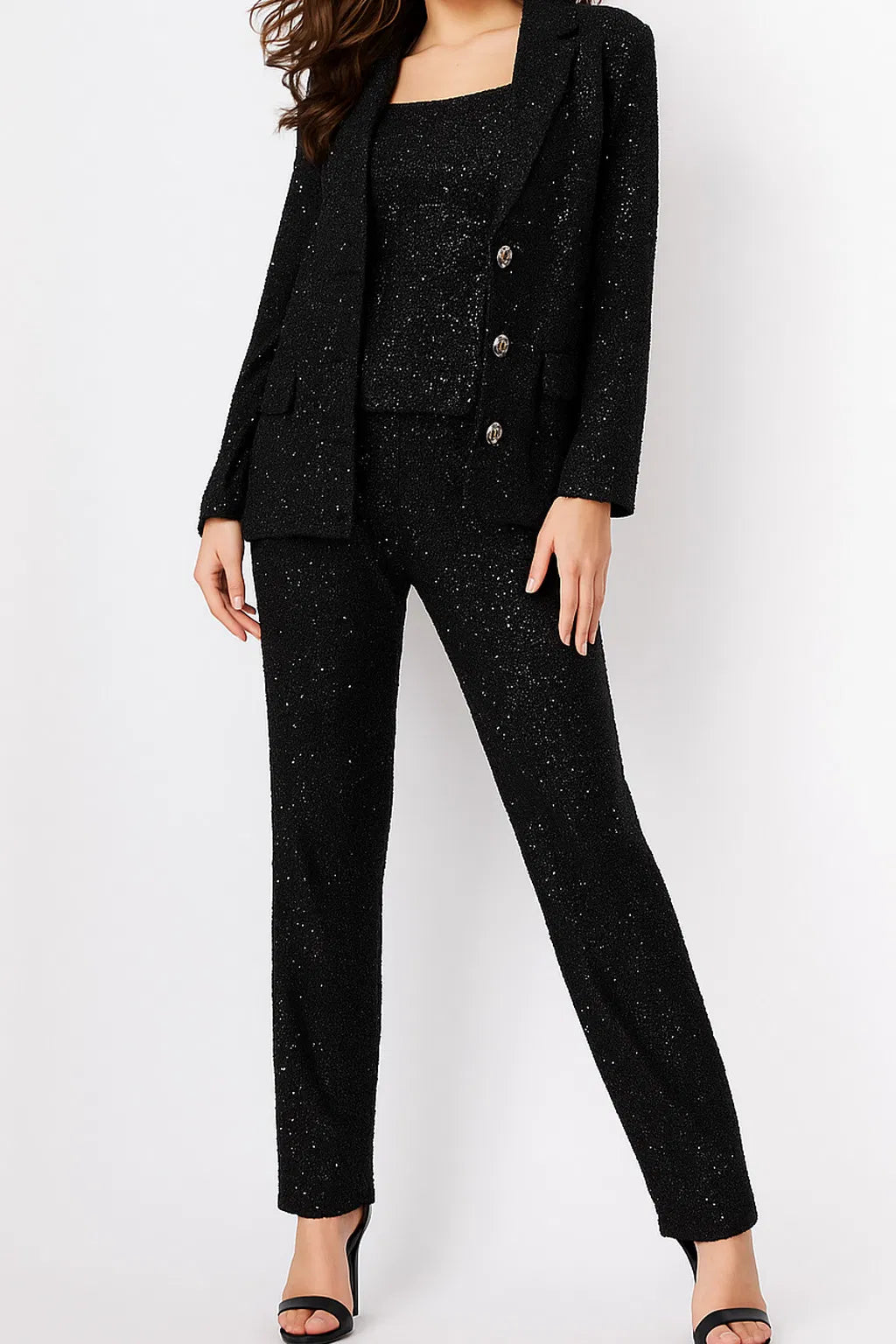 Jovani 25773 - Three- Piece Sequin Pantsuit