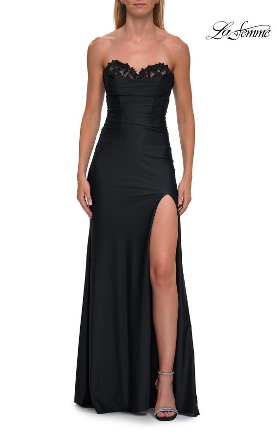 La Femme 33396 - Ruched Strapless Long Dress with Slit