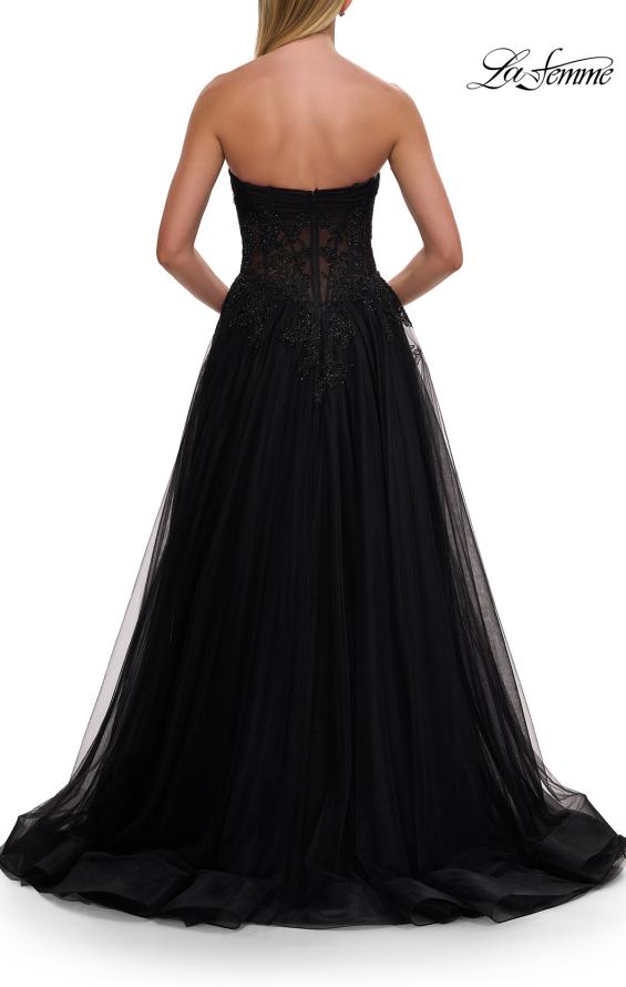 La Femme 33528 - Beaded Lace Straight Neckline Gown