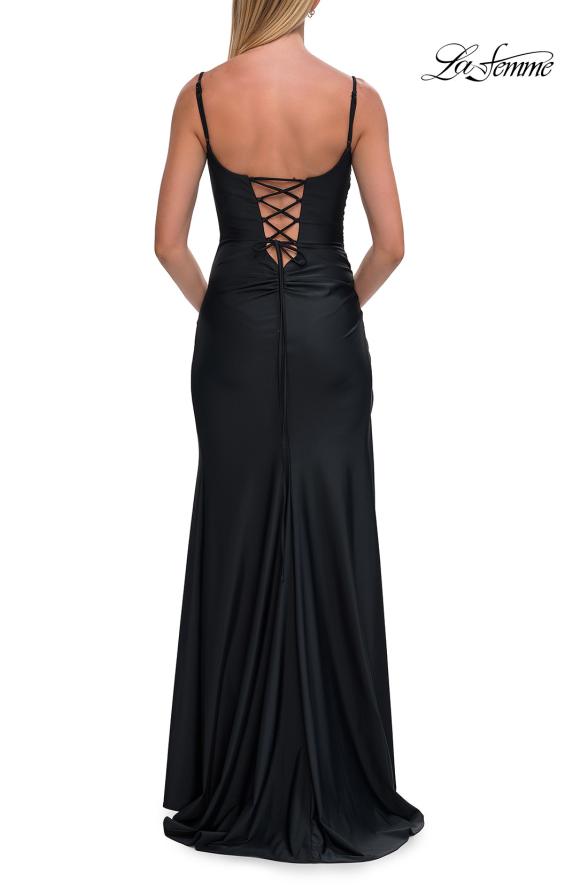 La Femme 33365 - Lace-Up Back Long Ruched Dress