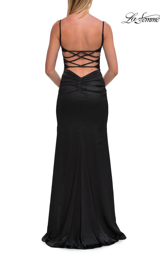 La Femme 33423 - Strappy Back Ruched Slit Dress