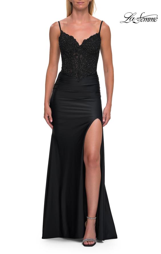 La Femme 33439 - Spaghetti Strap V-Back Embellished Dress