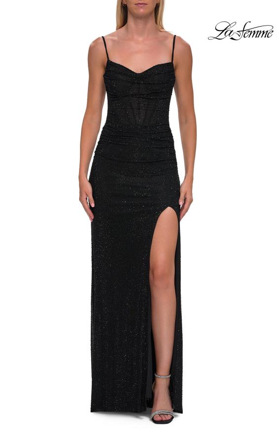 La Femme 33343 - Rhinestone Detail Spaghetti Strap Long Gown