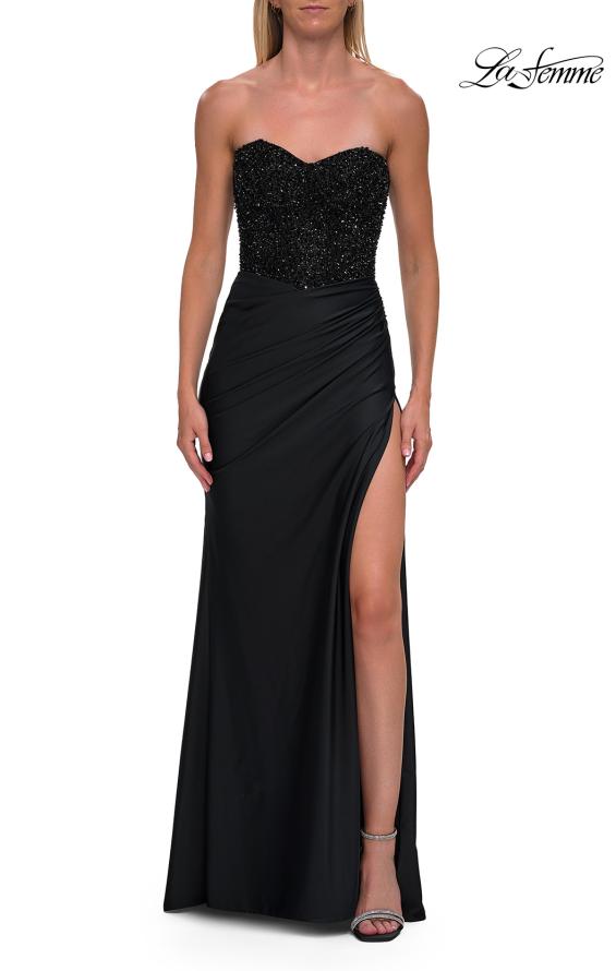 La Femme 33355 - Embellished Ruched Sheath Gown