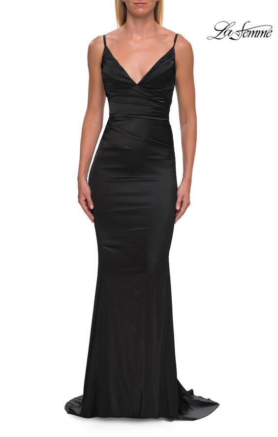 La Femme 33421 - Satin Ruched Long Prom Gown