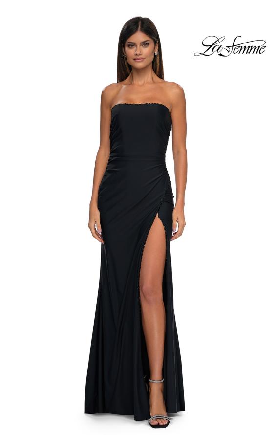 La Femme 32360 - Straight Neck High Slit Prom Gown