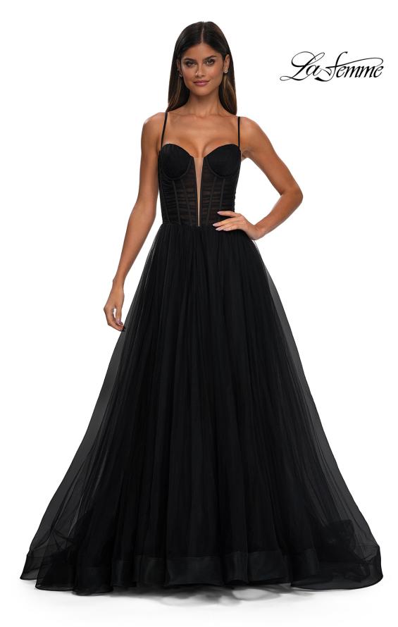 La Femme 32700 - Plunging Neckline Tulle Prom Gown