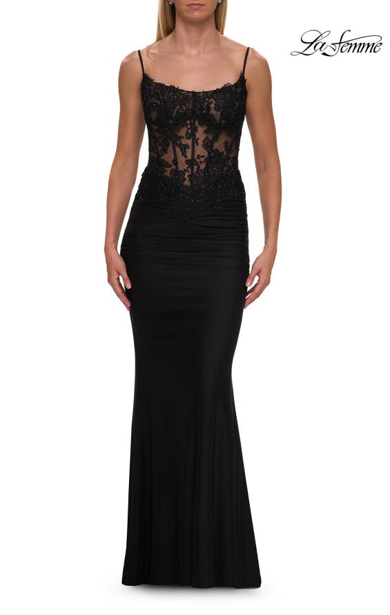 La Femme 33774 - Beaded Lace Net Jersey Sheath Prom Gown Prom Dresses