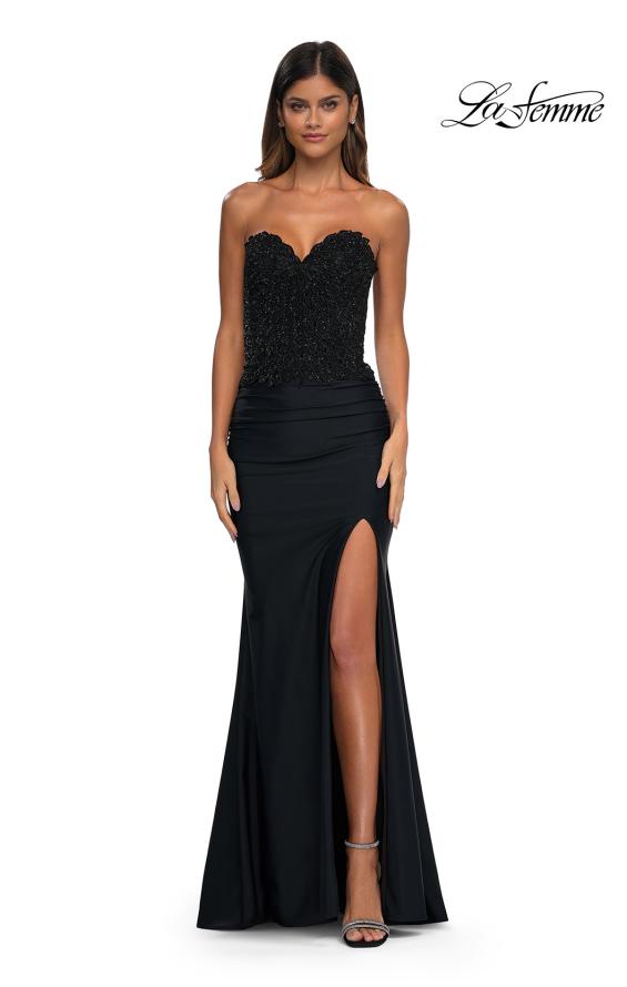 La Femme 32961 - Illusion Back Strapless Prom Gown