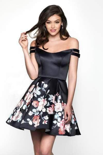 Blush 11609 - Floral Printed Off-Shoulder Cocktail Dress Cocktail Dresses 16 / Sangria/Multi