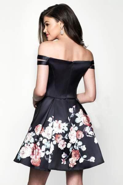 Blush 11609 - Floral Printed Off-Shoulder Cocktail Dress Cocktail Dresses 16 / Sangria/Multi