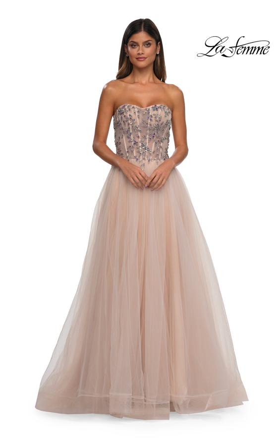 La Femme 32862 - Beaded Applique Tulle A-Line Prom Gown