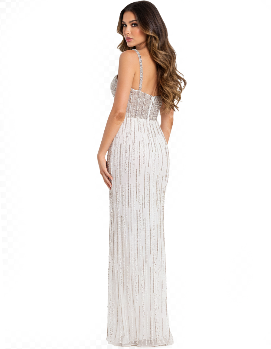 Jovani 49367 - Sleeveless Beaded Gown with Sheer Corset Prom Dresses in In White