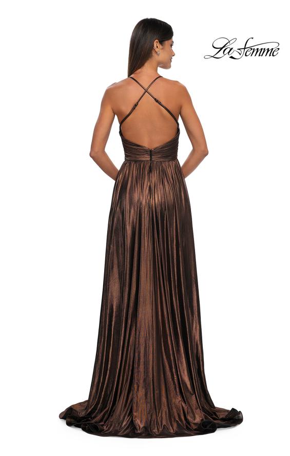 La Femme 32917 - Plunging Neck Metallic Prom Gown