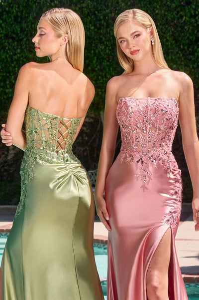 Ladivine C168 - Straight Neckline High Slit Evening Gown Prom Dresses