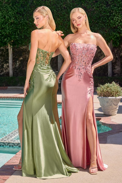 Ladivine C168 - Straight Neckline High Slit Evening Gown Prom Dresses