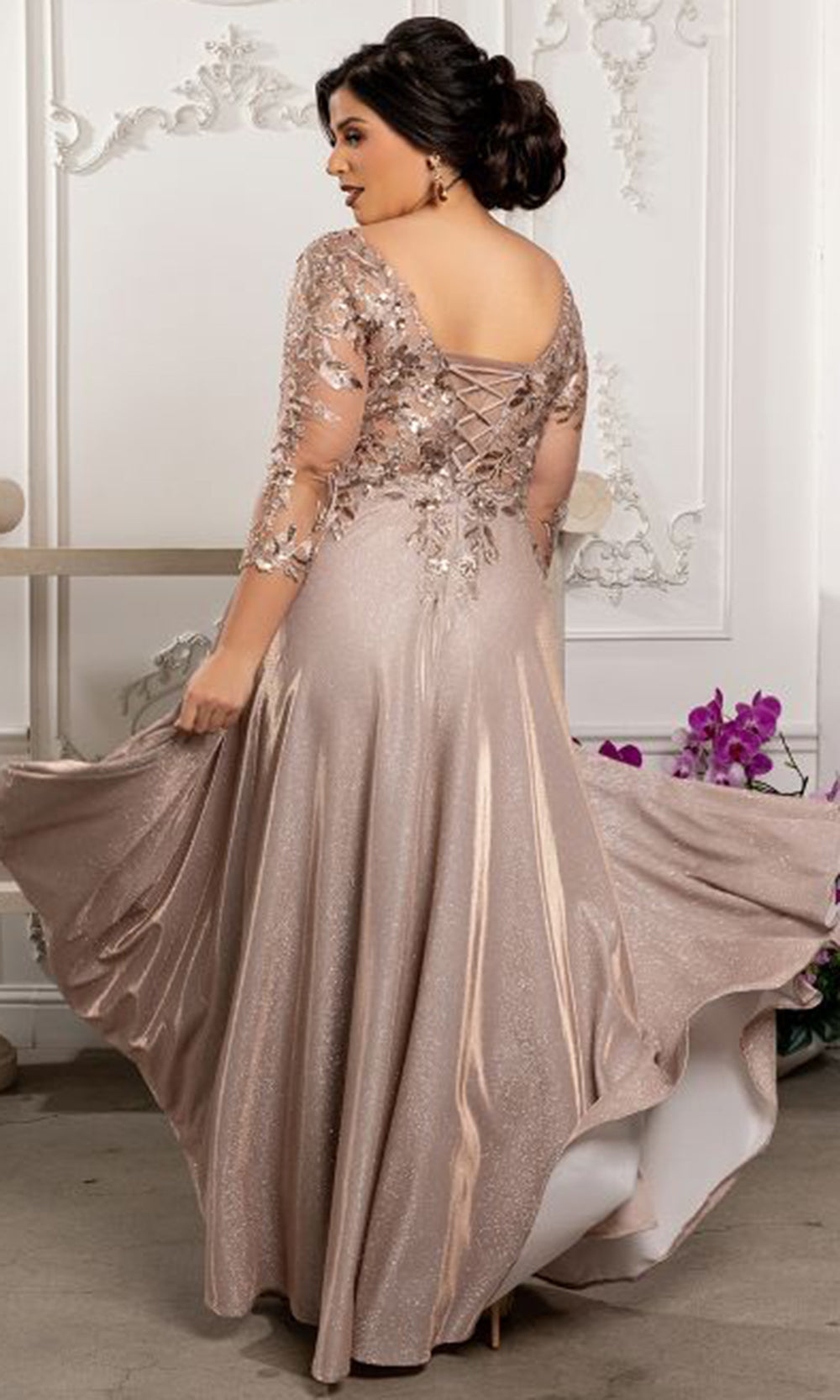 May Queen MQ2226 - Lace-Up Back Embellished A-Line Formal Gown