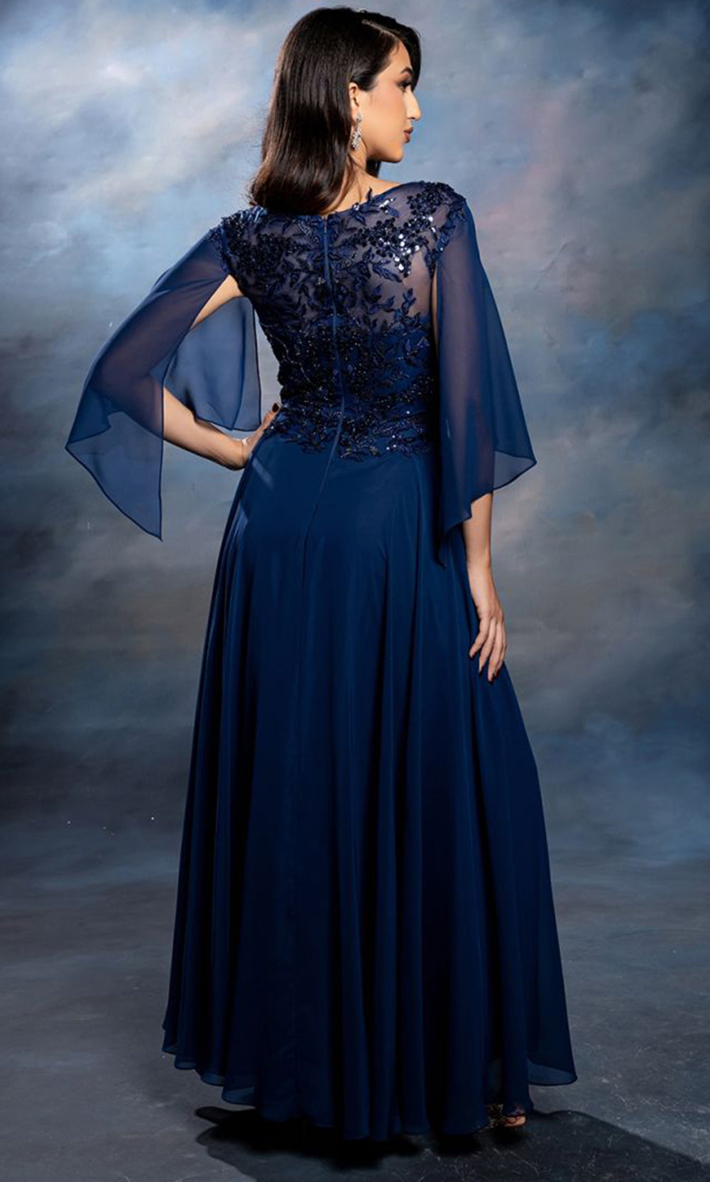 May Queen MQ2233 - V Neck Embroidered Evening Dress Mother Of The Bride Dresses in Navy 