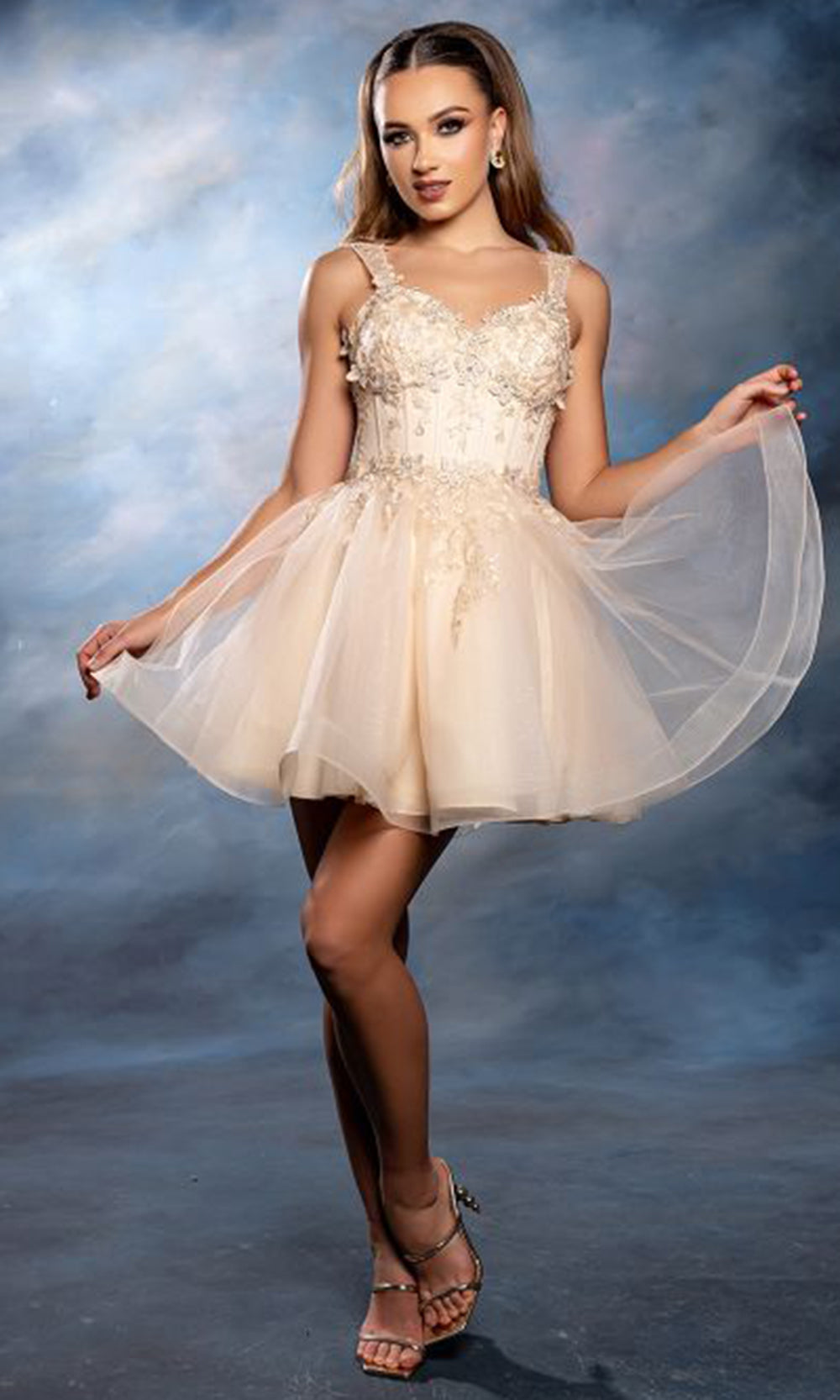 May Queen MQ2225 - Wide Strap Embroidered Short A-Line Dress