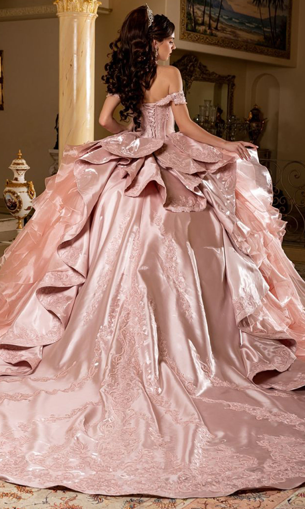 May Queen LK300 - Off Shoulder Evening Ballgown Quinceanera Dresses in Pink 