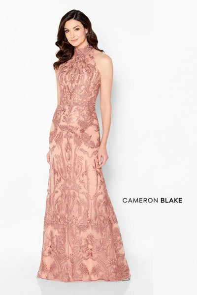 Cameron Blake - 220645 High Halter Embroidered Mother of the Bride Dress Evening Dresses 4 / Rosewood