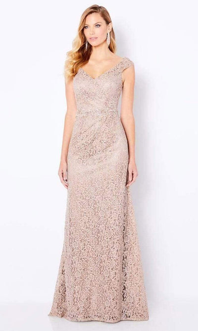 Cameron Blake - 221682 V Neck Lace Full Length Gown Mother of the Bride Dresses 4 / Light Taupe