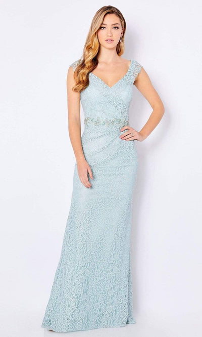Cameron Blake - 221682 V Neck Lace Full Length Gown Mother of the Bride Dresses 4 / Seafoam