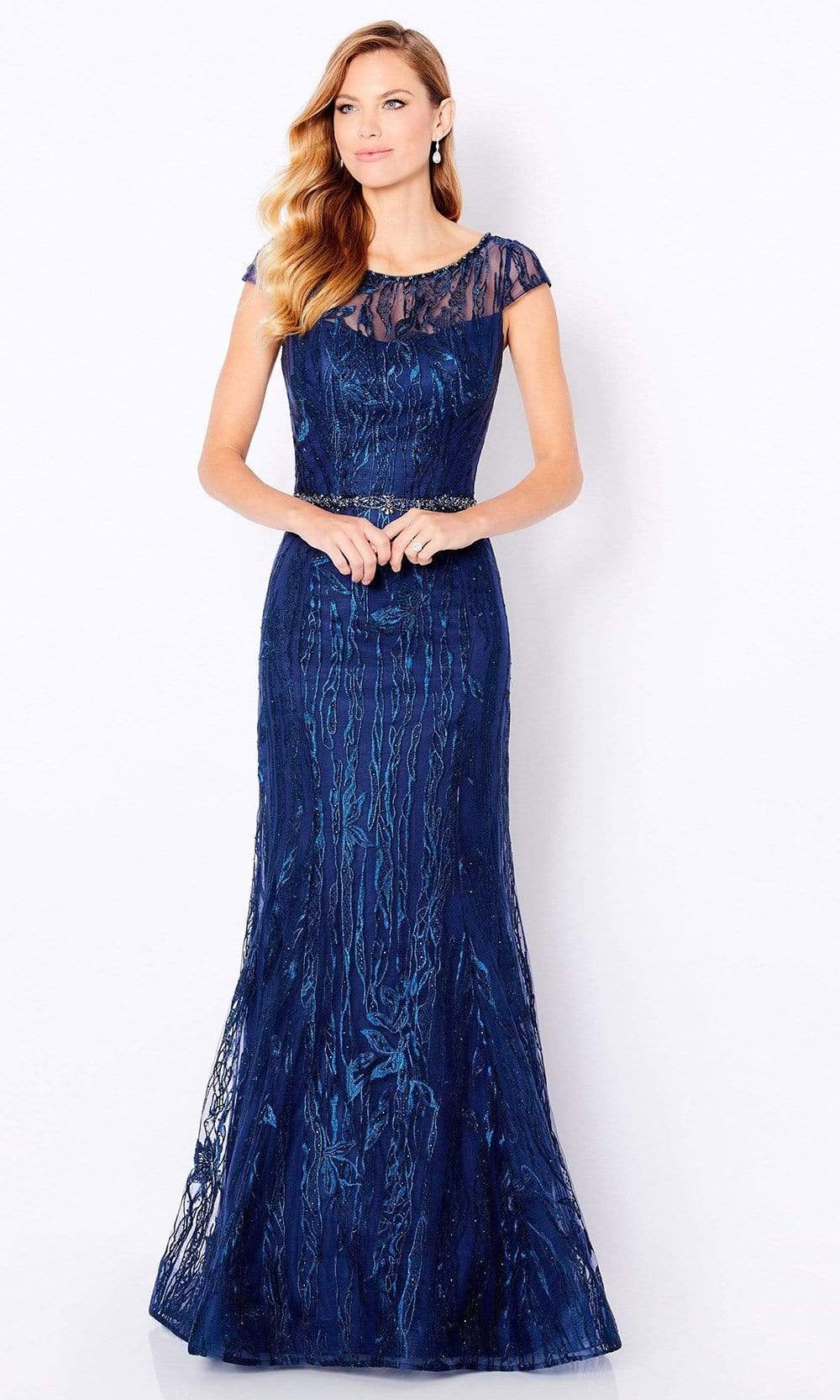 Cameron Blake - 221685 Illusion Scoop Sheath Evening Dress Mother of the Bride Dresses 4 / Navy