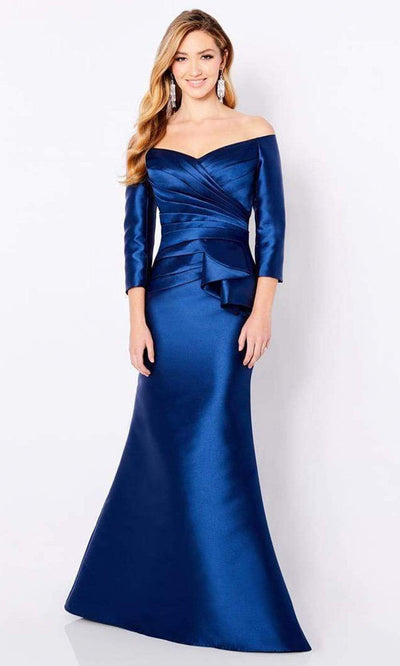 Cameron Blake - 221686 Off-Shoulder Pleated Bodice Mikado Trumpet Gown Mother of the Bride Dresses 4 / Royal Blue