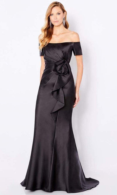 Cameron Blake - 221693 Off-Shoulder Silk A-Line Gown with Rose Peplum Mother of the Bride Dresses 4 / Black