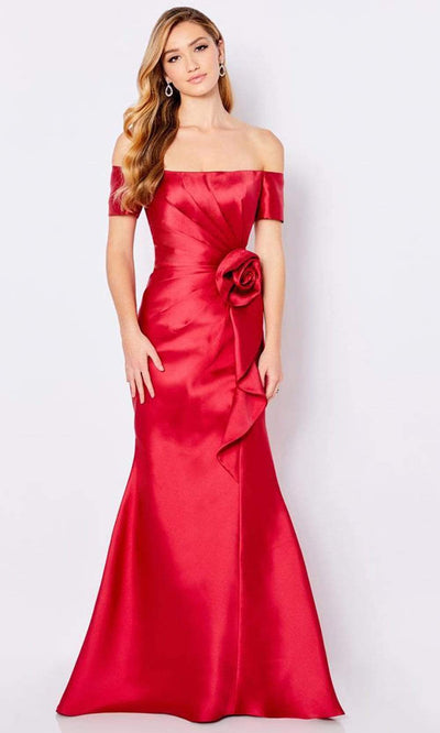 Cameron Blake - 221693 Off-Shoulder Silk A-Line Gown with Rose Peplum Mother of the Bride Dresses 4 / Wine