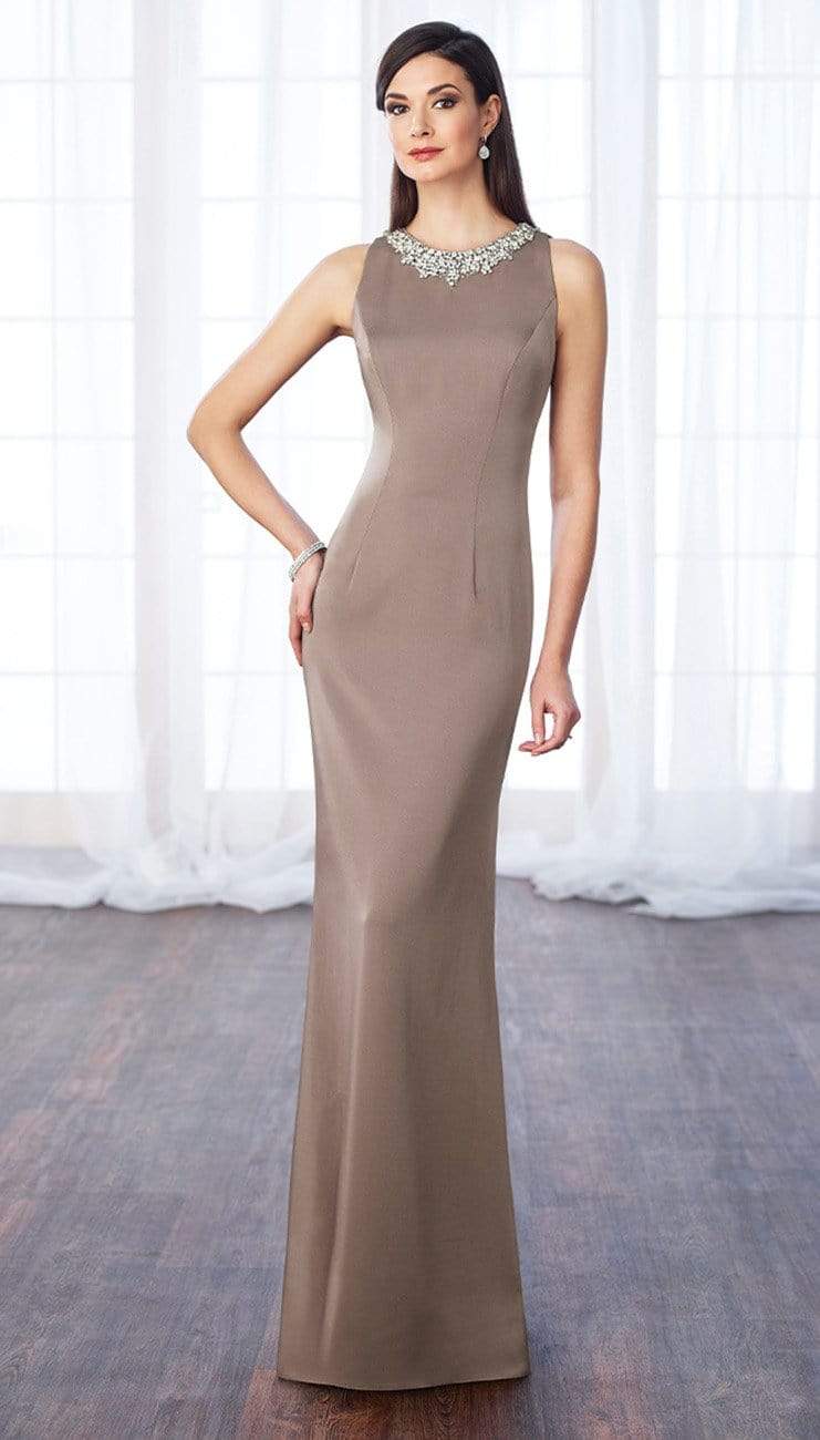 Cameron Blake by Mon Cheri - 116659 Long Evening Gown with Beaded Neckline Mother of the Bride Dresses 4 / Taupe