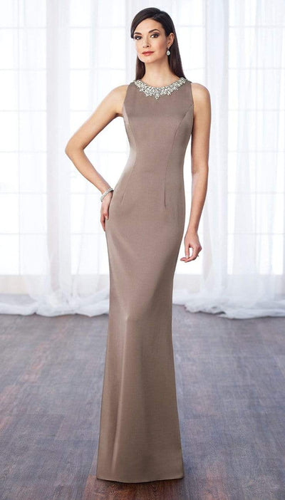 Cameron Blake by Mon Cheri - 116659 Long Evening Gown with Beaded Neckline Mother of the Bride Dresses 4 / Taupe