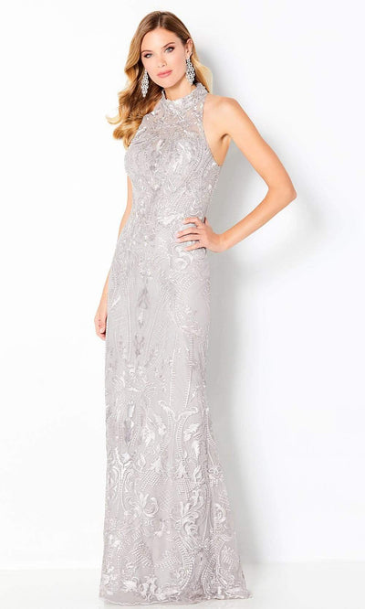Cameron Blake by Mon Cheri - 220645 High Halter Embroidered Dress Evening Dresses 4 / Silver