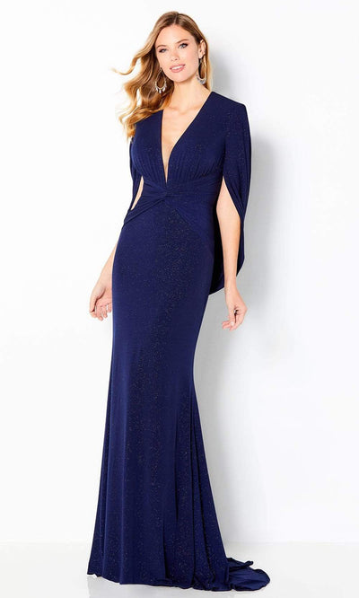 Cameron Blake by Mon Cheri - 220653 Plunging Draped Back Sequin Dress Evening Dresses 4 / Blue Willow